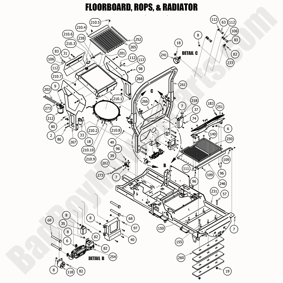2390 - Bad Boy Mower Parts Lookup > 2020 > Renegade - Diesel > Floorboard, ROPS & Radiator